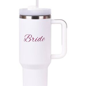 Bride's 40 Oz Tumbler with Handle and Straw